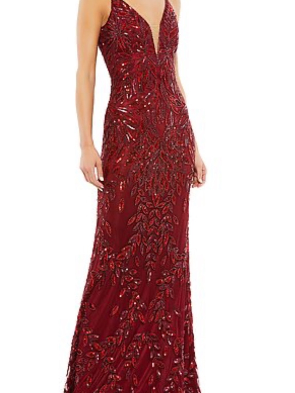Mac Duggal Burgundy Red Beaded V-Neck Embellished Prom  Gown NWT Size 0